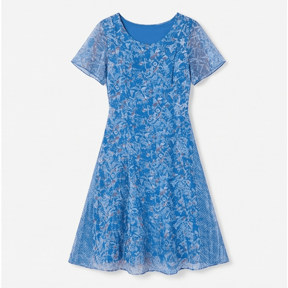Kynara Flutter-Sleeve Floral Fit-and-Flare Women's Summer Midi Dress with Sheer Overlay