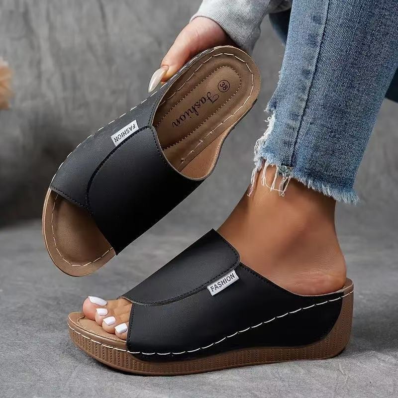 Ecka Arch-Support Platform Wedge Slide Sandals with Open Toe