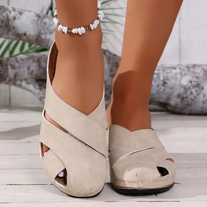 Ella Slip-On Platform Wedge Sandals with Closed Toe and Cutout Straps