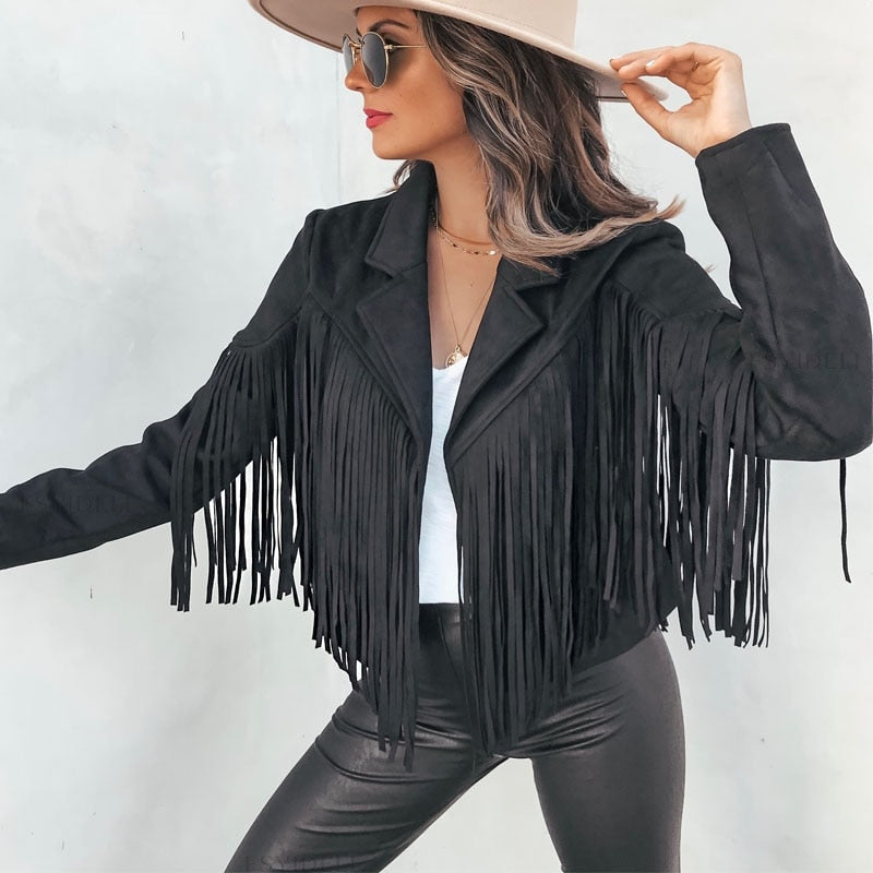 Bianca Rossi Fringe Suede-Look Cropped Jacket for Women