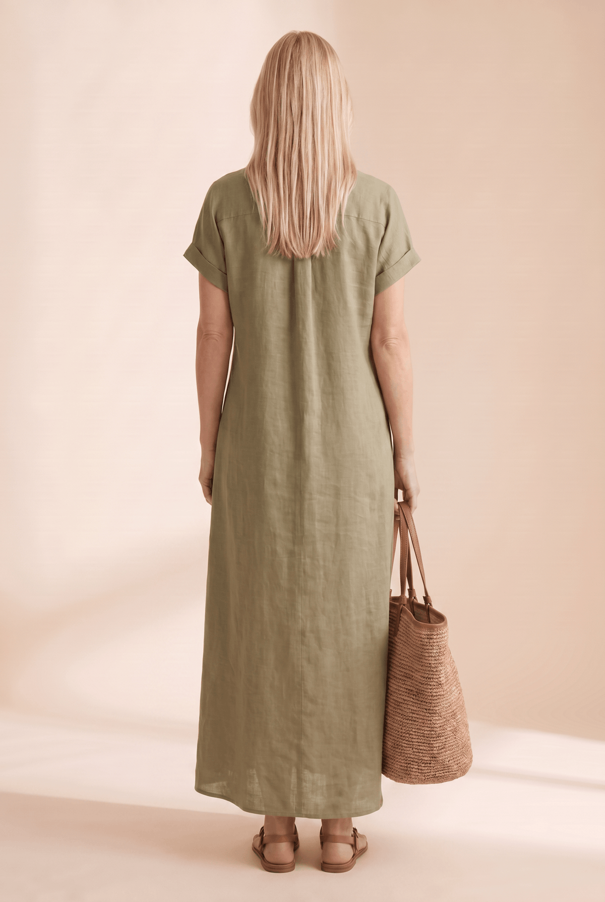 Women's Button-Front Linen Blend Summer Shirt Dress