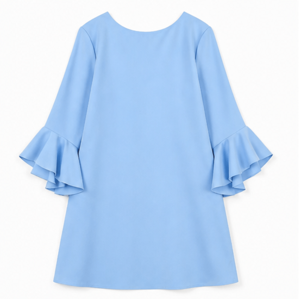Hilaria Cotton Bell-Sleeve Women's Midi Dress with Ruffle Cuffs