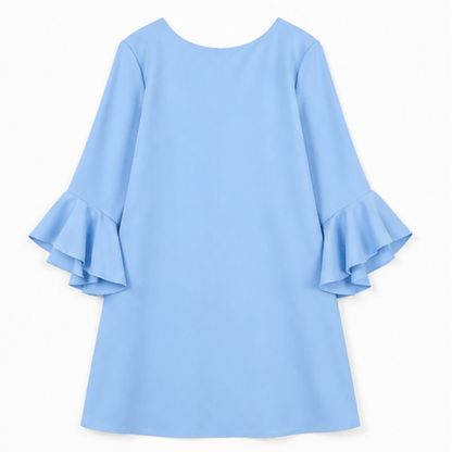 Hilaria Cotton Bell-Sleeve Women's Midi Dress with Ruffle Cuffs