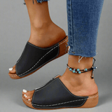 Clemensia Open-Toe Slip-On Wedge Sandals with Contrast Stitching