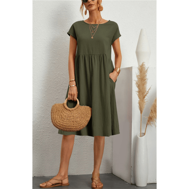 Isabella Moreau | Women's Linen Blend Summer Midi Dress with Pockets