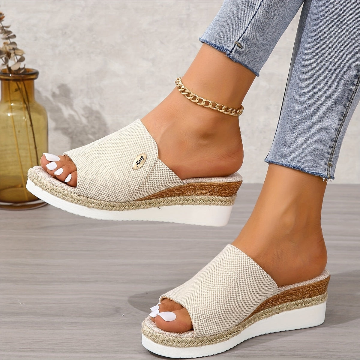 Marina Beckett Woven Espadrille Platform Wedge Sandals with Open Toe