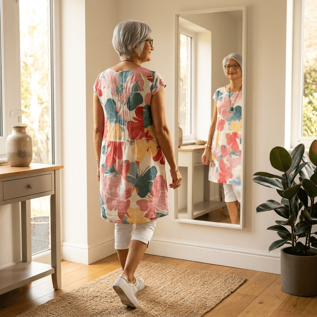 Florella Watercolor Floral Cap-Sleeve Polyester Women's Midi Dress