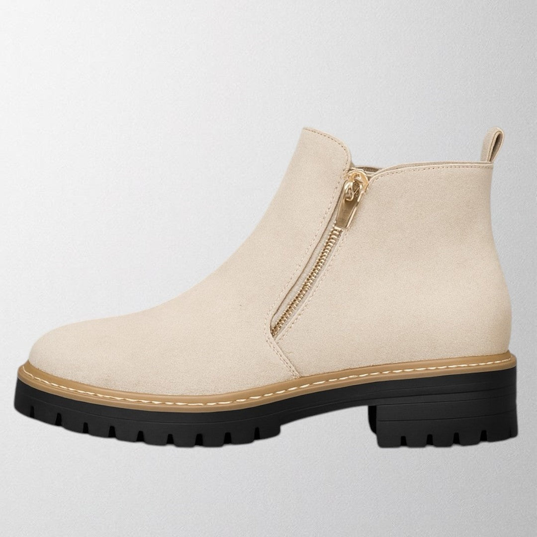 Tara Sinclair Suede Ankle Black Boots With Gold Zip Detail for Women