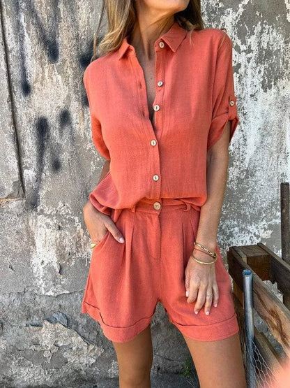 Jamie Relaxed-Fit Long Sleeve Blouse and Shorts Set