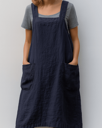 Cotton Linen Summer Pinafore Dress with Pockets for Women
