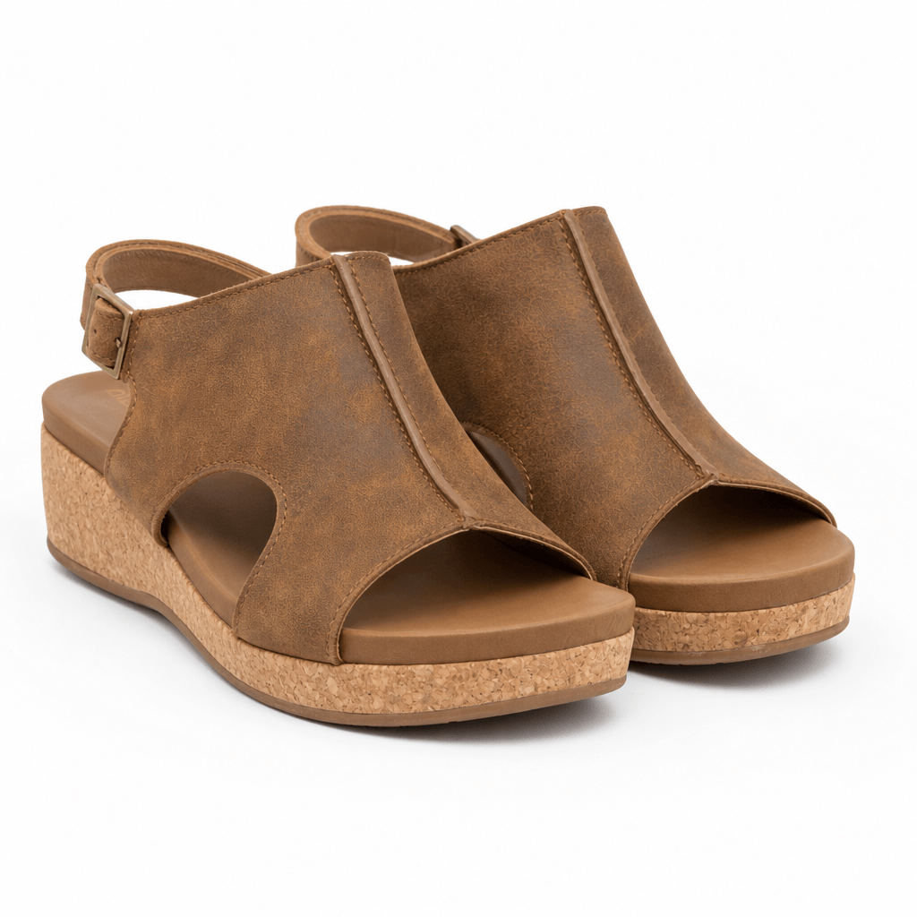 Women's Cushioned Cork Wedge Sandals with Slingback Strap