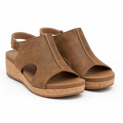 Women's Cushioned Cork Wedge Sandals with Slingback Strap