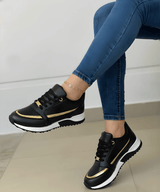 Nikie Lace-Up Chunky Wedge Sneakers with Perforated Upper and Metallic Trim