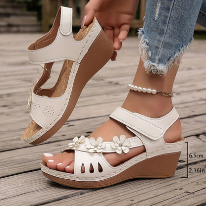Elise Sheridan | Floral Wedge Sandals with Cushioned Footbed