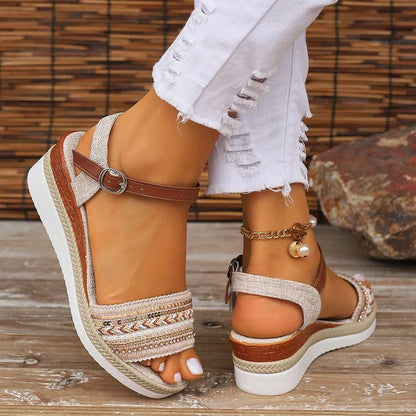 Barbara Striped Textile Wedge Sandals with Cushioned Footbed for Women