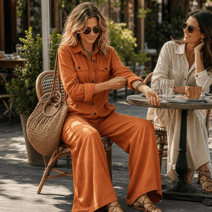 Women's Wide-Leg Cargo Utility Jumpsuit with Button-Front Top