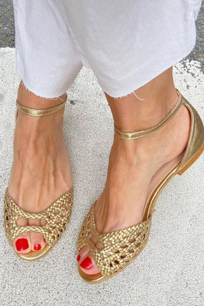 Isadora Woven Faux Leather Ankle-Strap Cushioned Sandals for Women