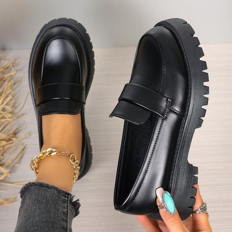 Slip-On Platform Loafers with Penny Strap and Chunky Lug Sole