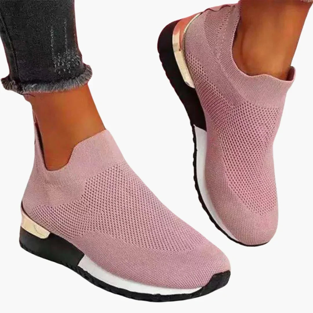 Women's Breathable Slip-On Wedge Sneakers with Metallic Heel Accent