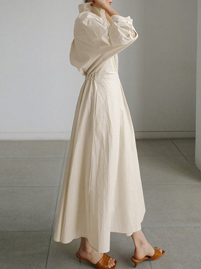 Sofia Collared A-Line Midi Dress with Pockets and 3/4 Sleeves