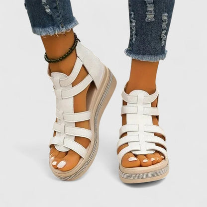 Women's Cushioned Wedge Sandals with Rhinestone Trim Straps