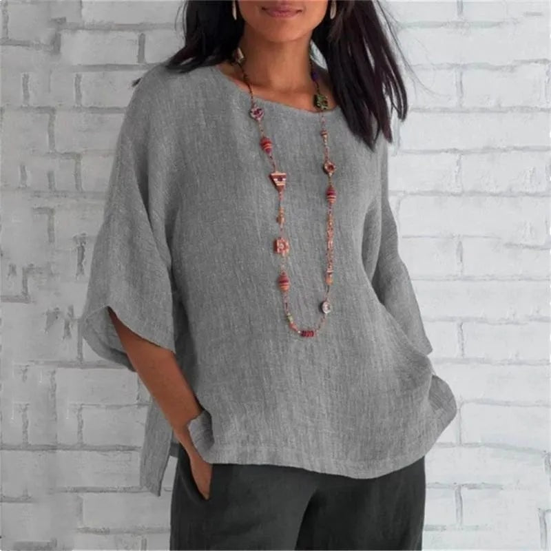Maricel Oversized Cotton Linen Top with Flared Half Sleeves