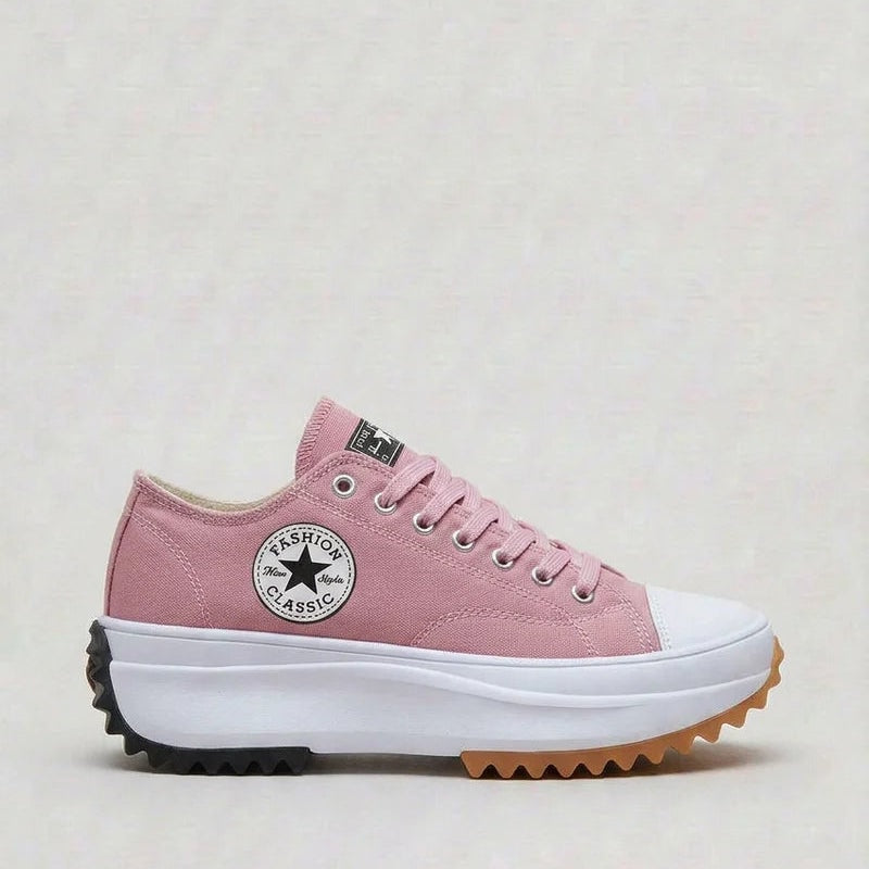 Chunky Platform Canvas Lace-Up Cushioned Sneakers for Women