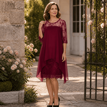 Floral Lace High-Low Midi Dress with Flowy Hem for Women