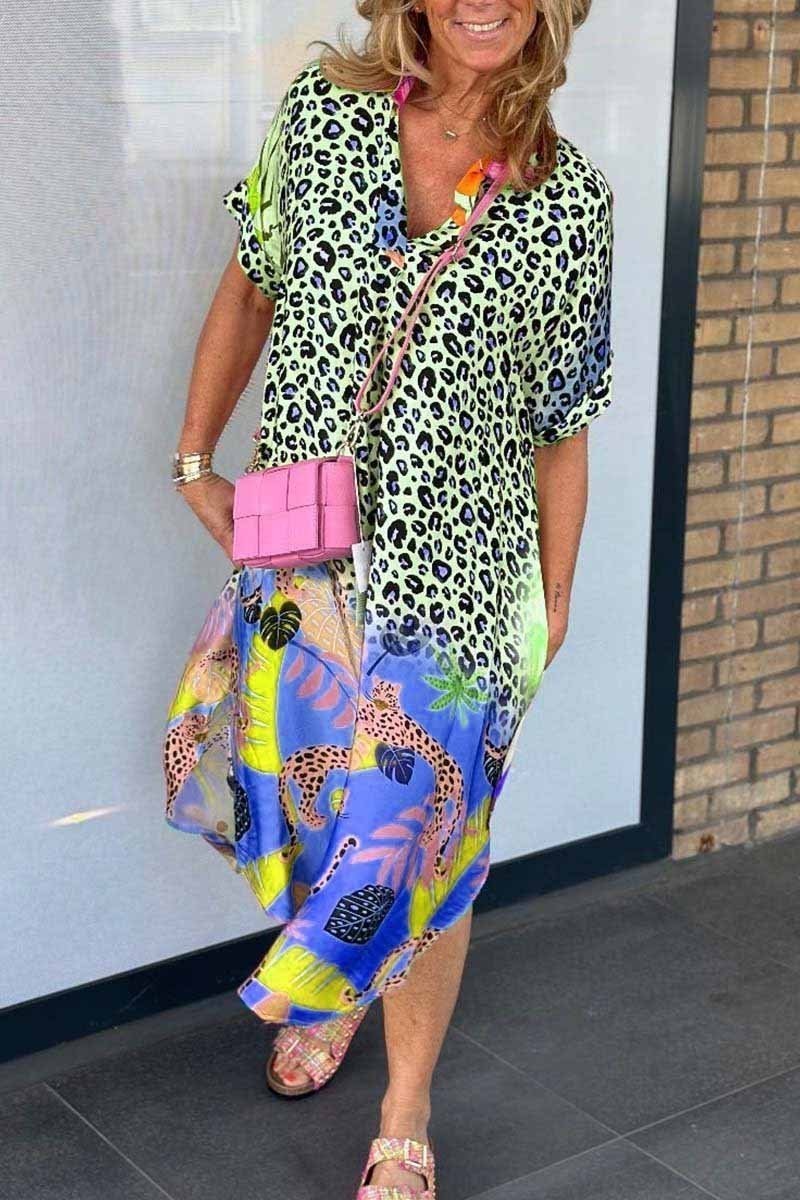 Christine Leopard and Tropical Print Button-Down Midi Dress for Women