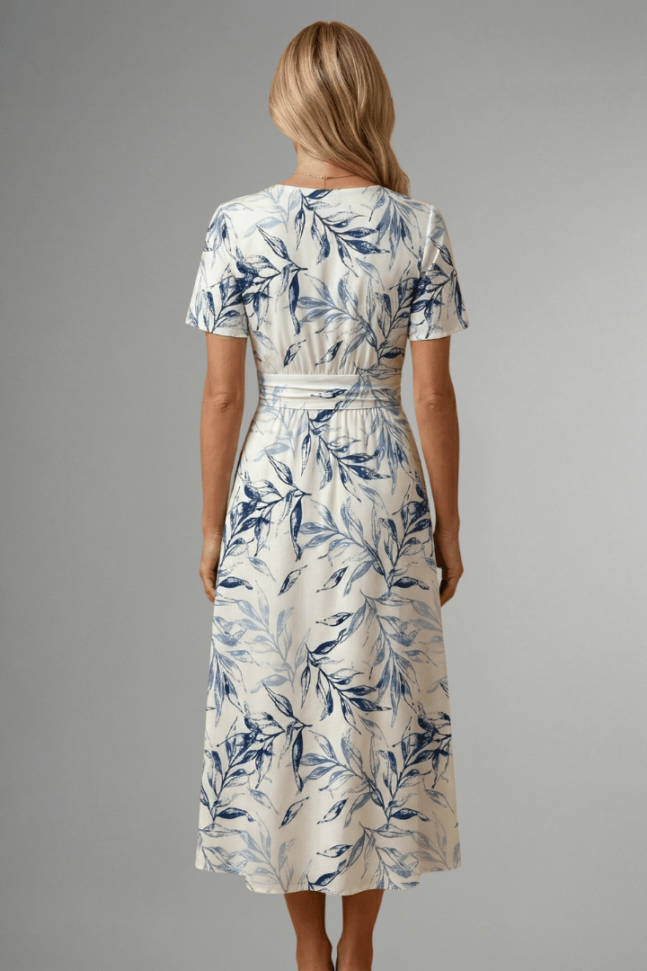 Floral Print V-Neck Midi Dress with Flutter Sleeves for Women