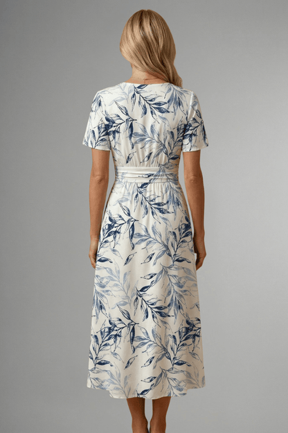 Floral Print V-Neck Midi Dress with Flutter Sleeves for Women