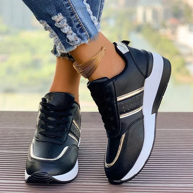 Whitney Women's Lace-Up Cushioned Sneakers with Metallic Panels