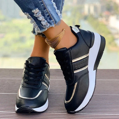 Whitney Women's Lace-Up Cushioned Sneakers with Metallic Panels