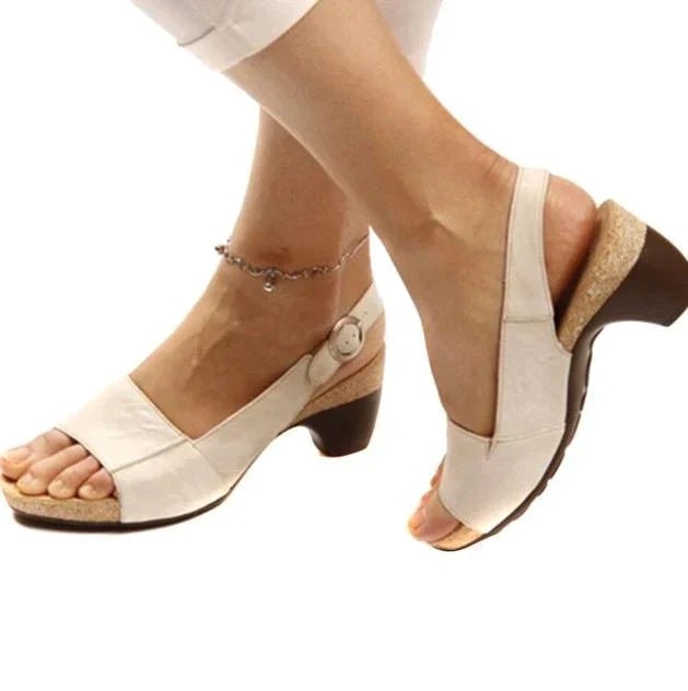 Women's Cushioned Slingback Wedge Sandals with Leather Upper