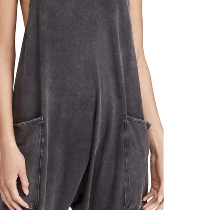 Sarah Slouchy V-Neck Sleeveless Jumpsuit with Oversized Patch Pockets