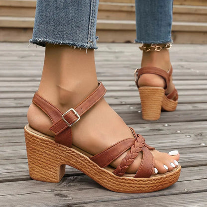 Esme Orthopedic Platform Sandals with Braided Straps and Block Heel