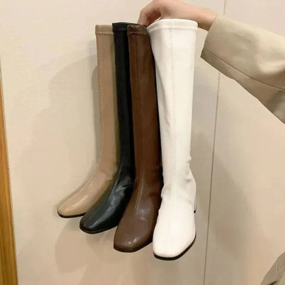 Elena Whitmore | Women's Knee-High Block Heel Work Boots in Synthetic Leather