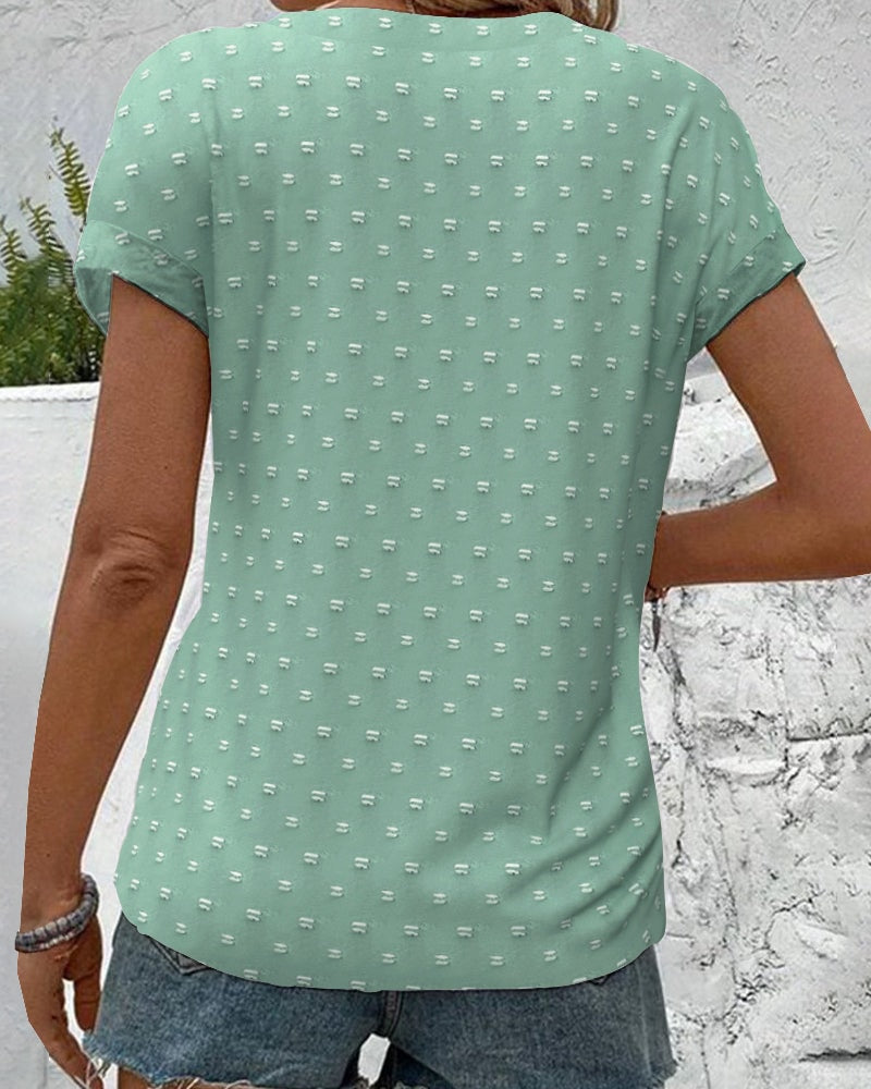 Amarys Printed Button-Down V-Neck Top with Short Sleeves