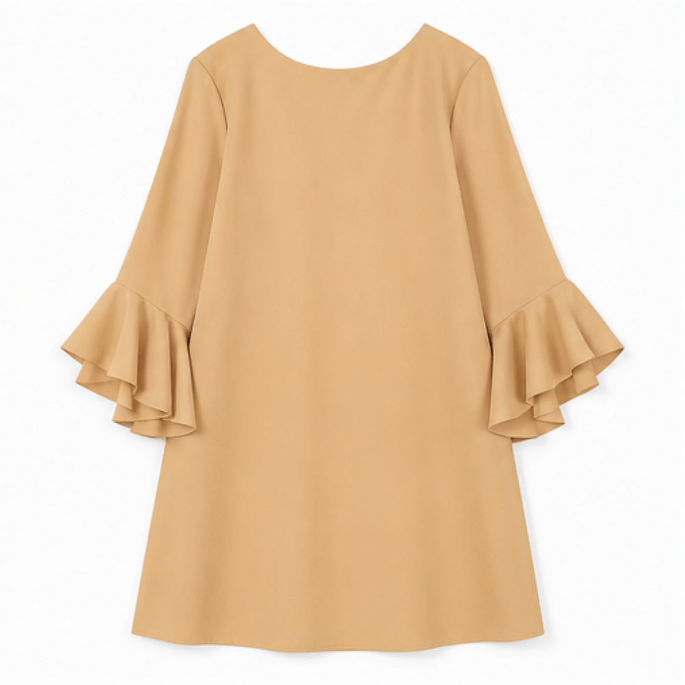 Hilaria Cotton Bell-Sleeve Women's Midi Dress with Ruffle Cuffs