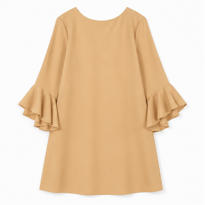 Hilaria Cotton Bell-Sleeve Women's Midi Dress with Ruffle Cuffs