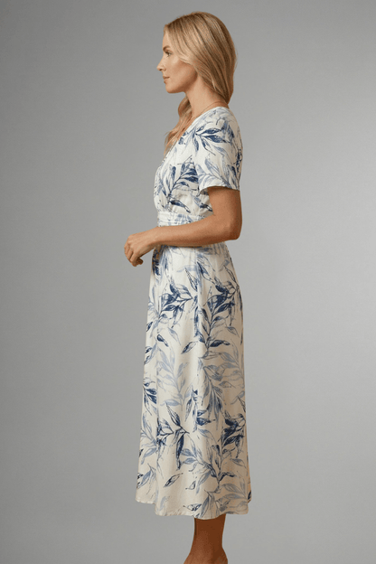 Floral Print V-Neck Midi Dress with Flutter Sleeves for Women