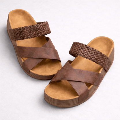 Women's Cushioned Wedge Slide Sandals with Braided Cross Straps