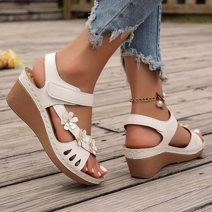 Elise Sheridan | Floral Wedge Sandals with Cushioned Footbed