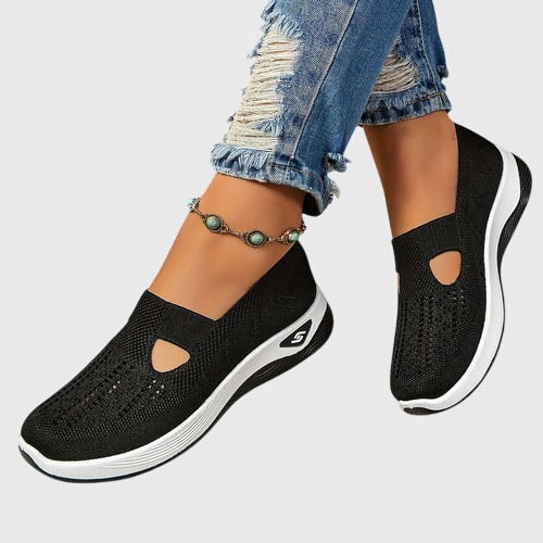 Women's Knitted Slip-On Cushioned Sneakers with Cutout Vamp Detail