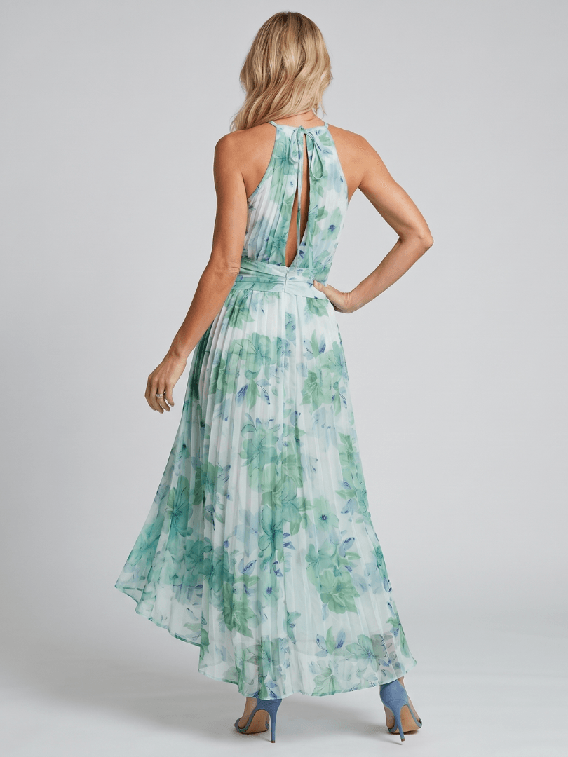 Floral Halter Neck Women's Summer Maxi Dress with Open Back