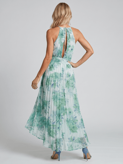 Floral Halter Neck Women's Summer Maxi Dress with Open Back