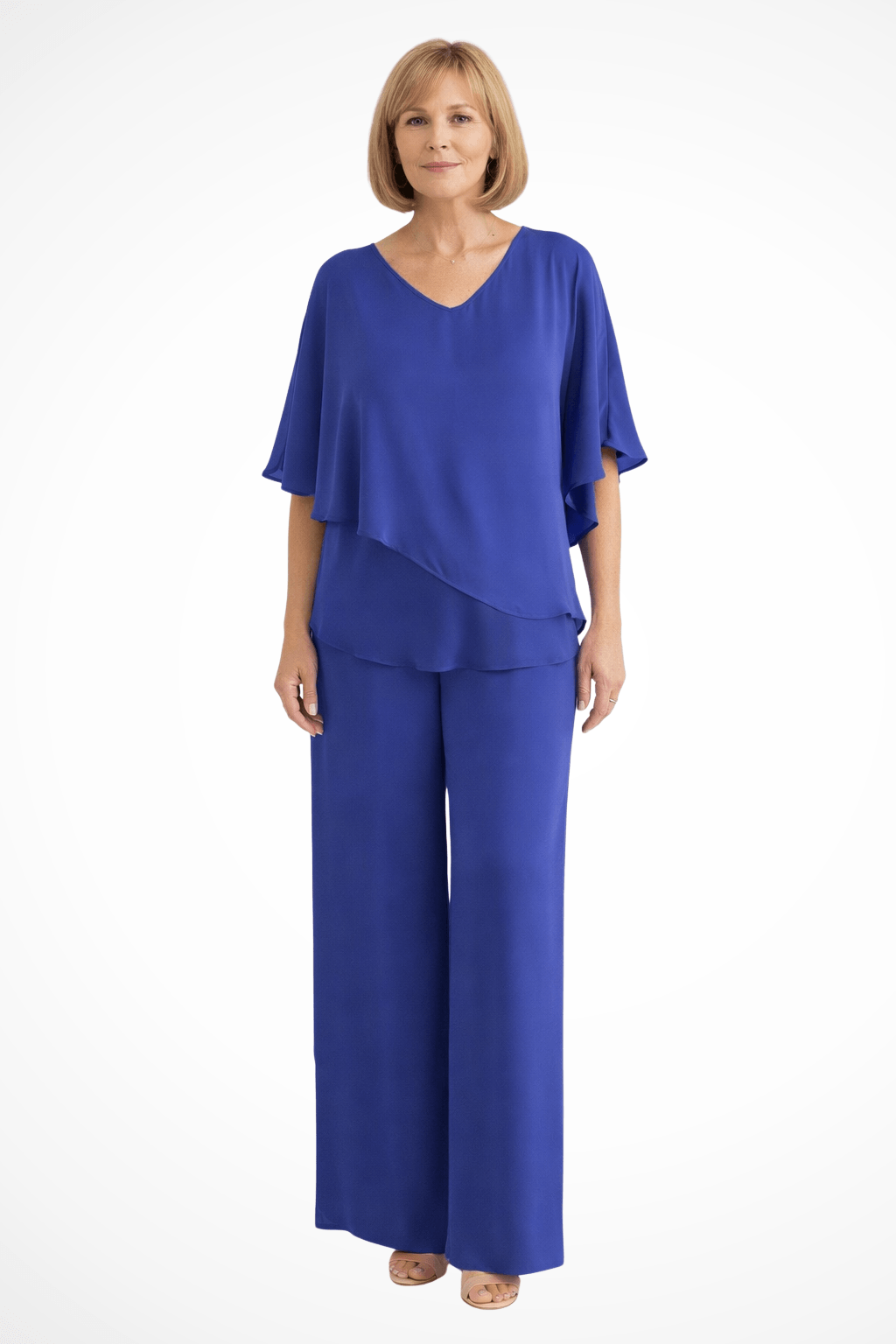 Hannah Sullivan Flowy Chiffon Blouse and Wide-Leg Pants Co-ord Set