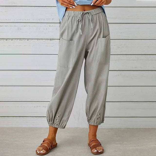Lena Women's High-Waist Linen Harem Pants with Drawstring