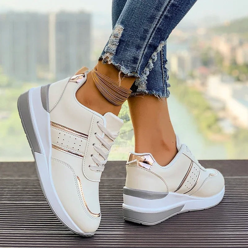 Whitney Women's Lace-Up Cushioned Sneakers with Metallic Panels