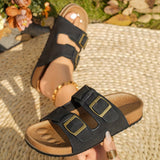 Women's Buckle-Strap Footbed Slide Sandals with Double Adjustable Straps